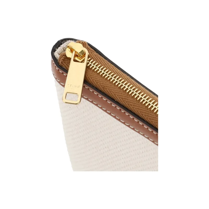 CELINE Cow Leather Canvas Clutch Tubas Women's White-2