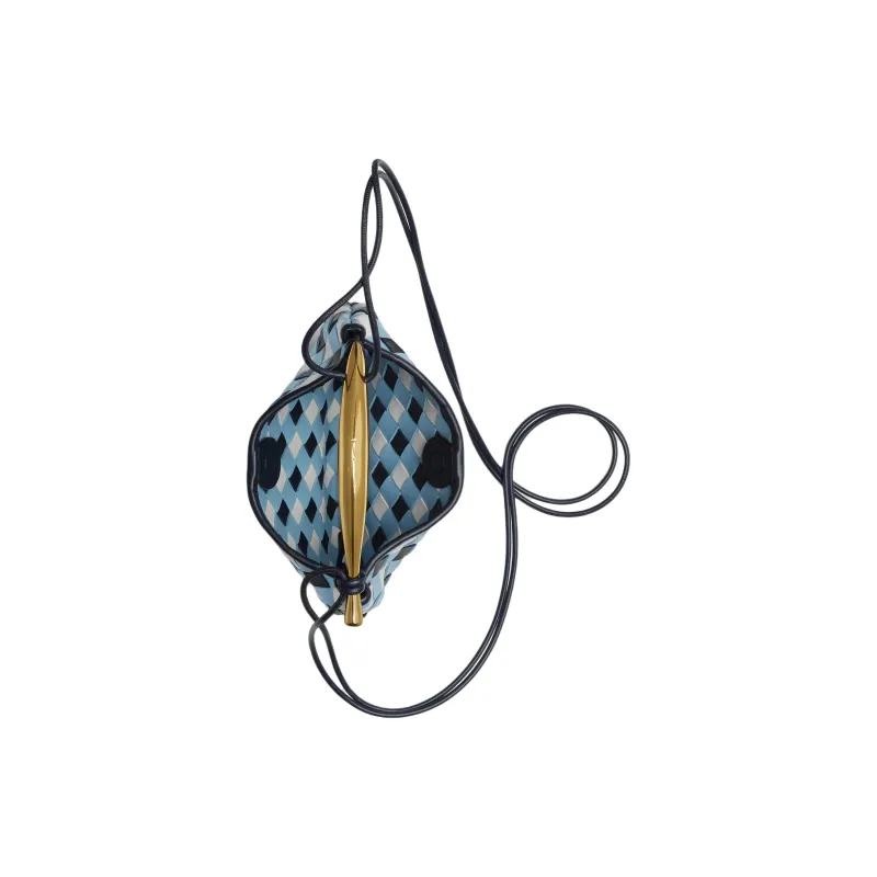 Bottega Veneta Lambskin Shoulder Bag, Crossbody Bag, Handbag Women's Blue & White-3