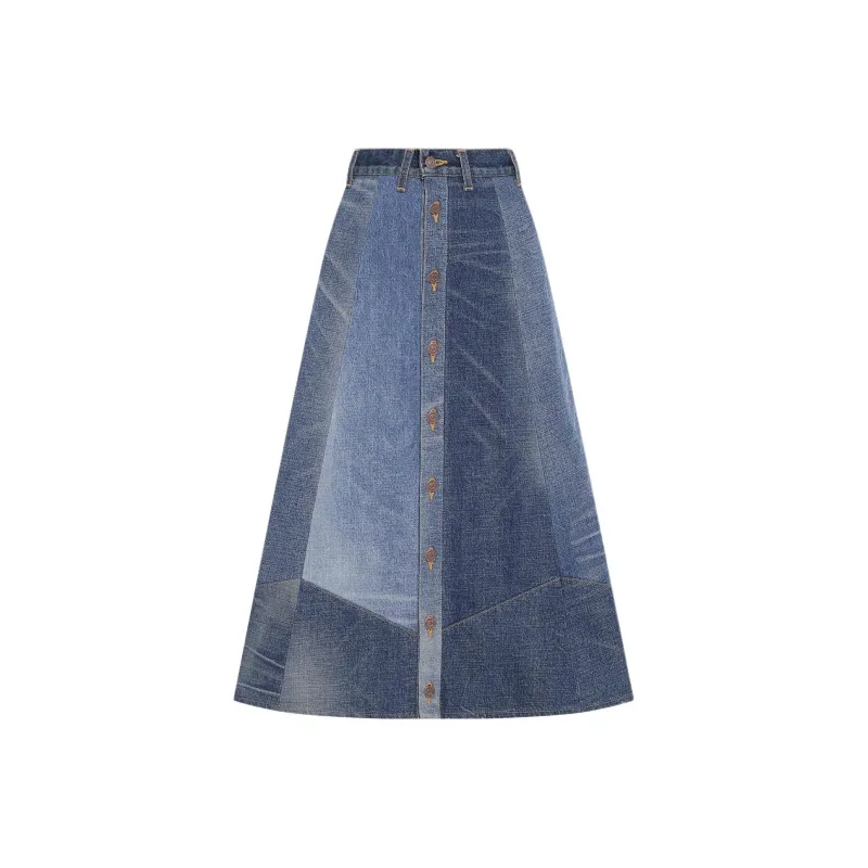 CELINE Denim Long Skirts Women's Blue-0