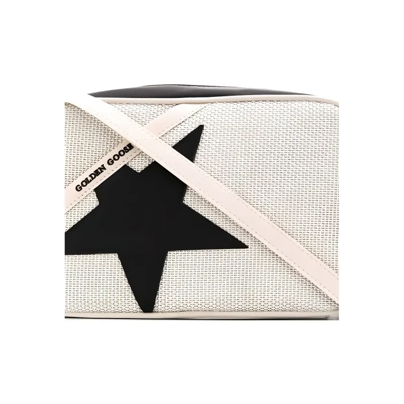 Golden Goose Cotton With Leather Shoulder Bag Crossbody Bag Women's Black & White-1