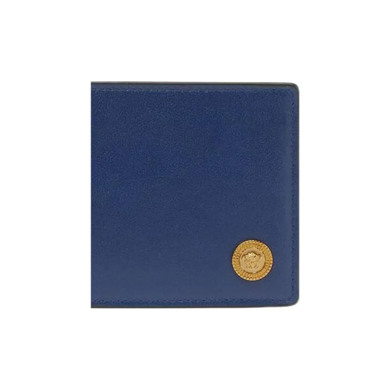 VERSACE Cow Leather Card Clip Wallets Men's Blue-3