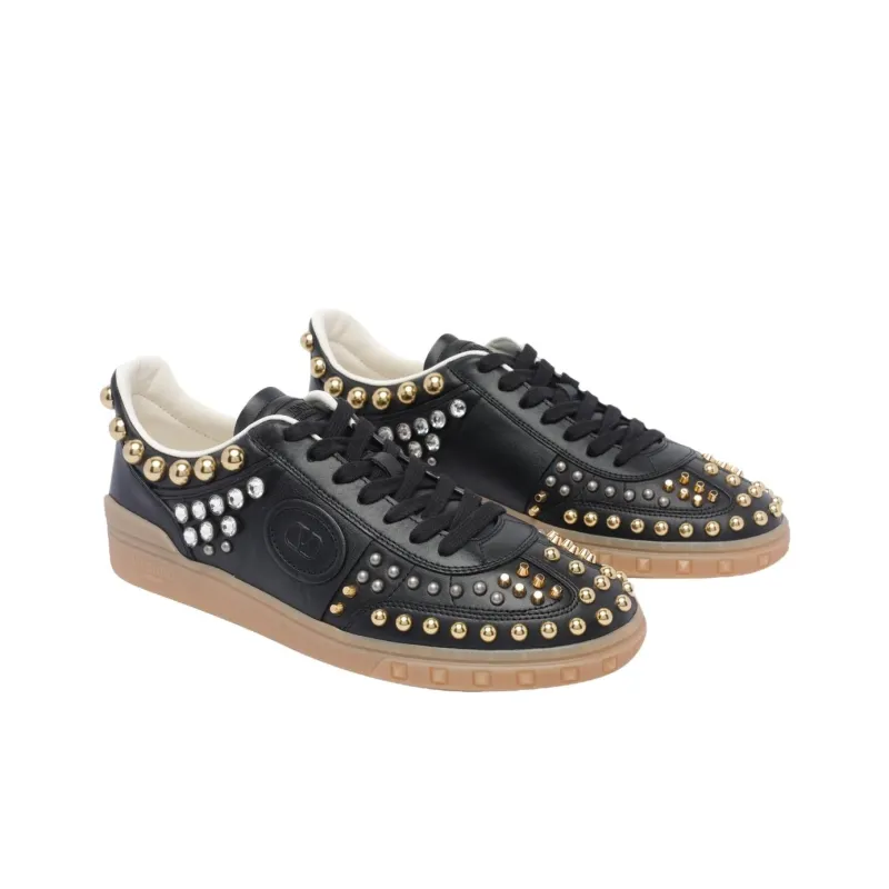 Valentino Rockstud Garavani Low Top Skateboard Shoes Men's Black-2
