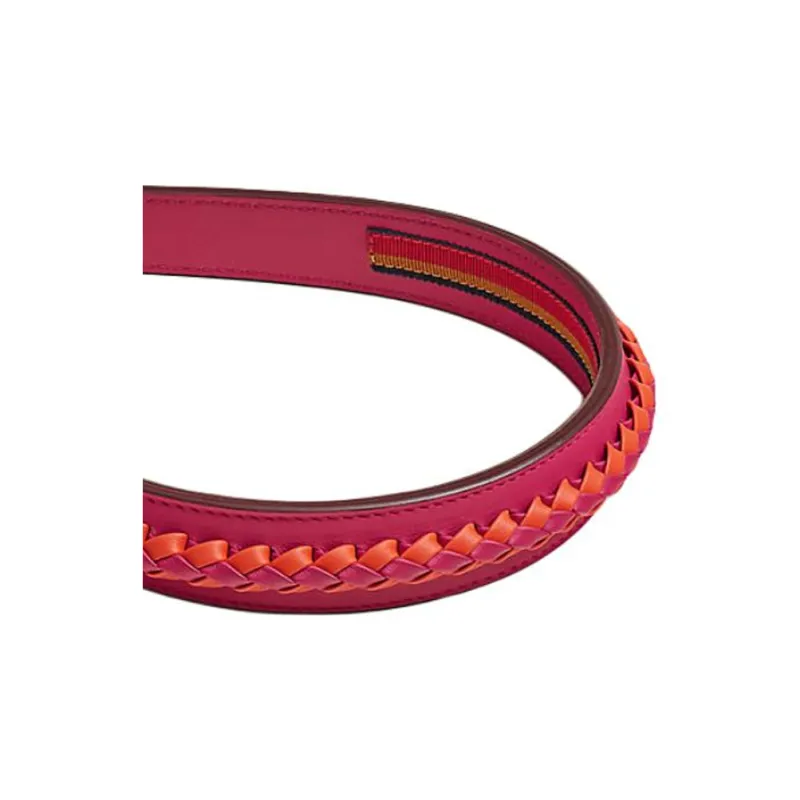 HERMES Leather Hair Bands Women's Red-2