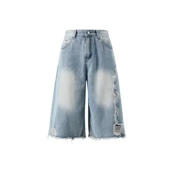 HKRXEC Denim Shorts Men Light Blue