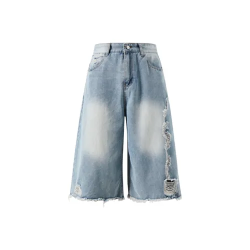 HKRXEC Denim Shorts Men Light Blue
