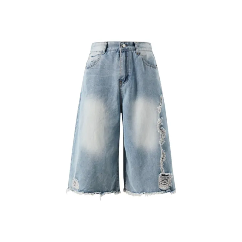 HKRXEC Denim Shorts Men Light Blue-0