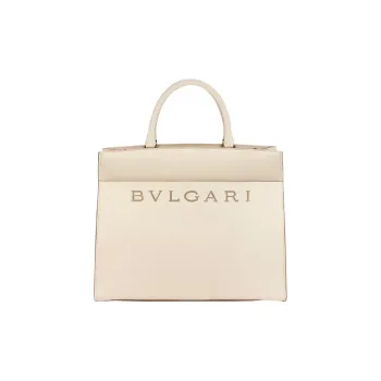 BVLGARI Calfskin Tote Bag, Shopping Bag, Shoulder Bag, Crossbody Bag, Handbag Medium Size Women's Ivory White