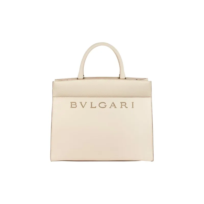 BVLGARI Calfskin Tote Bag, Shopping Bag, Shoulder Bag, Crossbody Bag, Handbag Medium Size Women's Ivory White-0