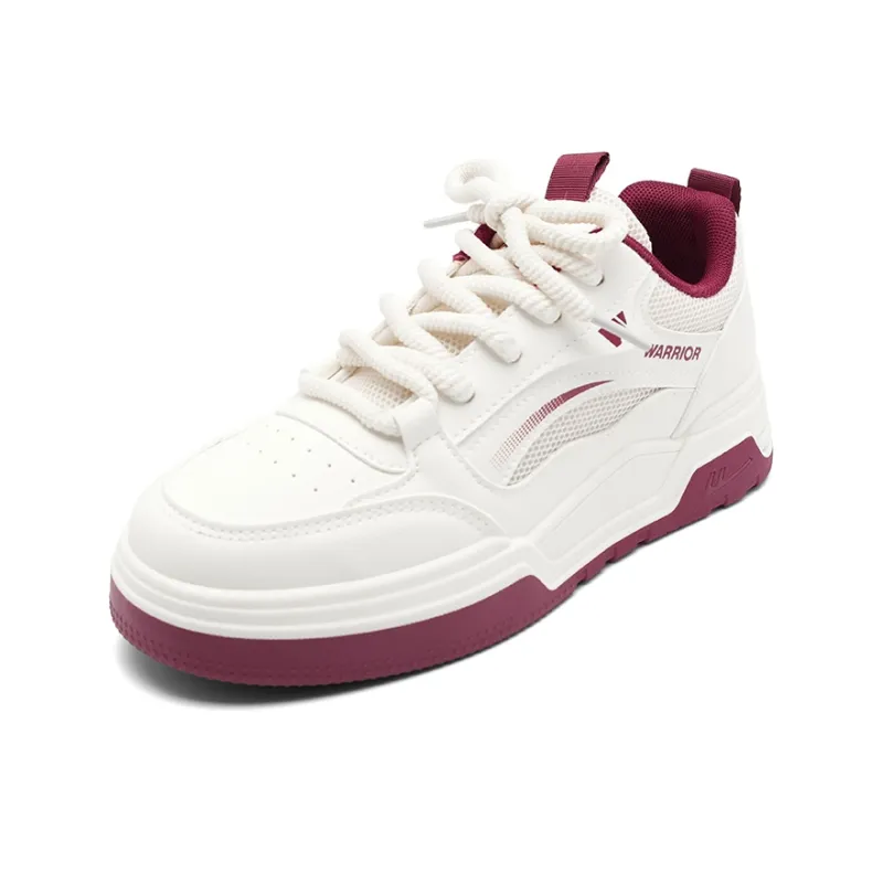 Warrior Abrasion Resistant Breathable Low Top Skateboard Shoes Women's Beige Burgundy-1