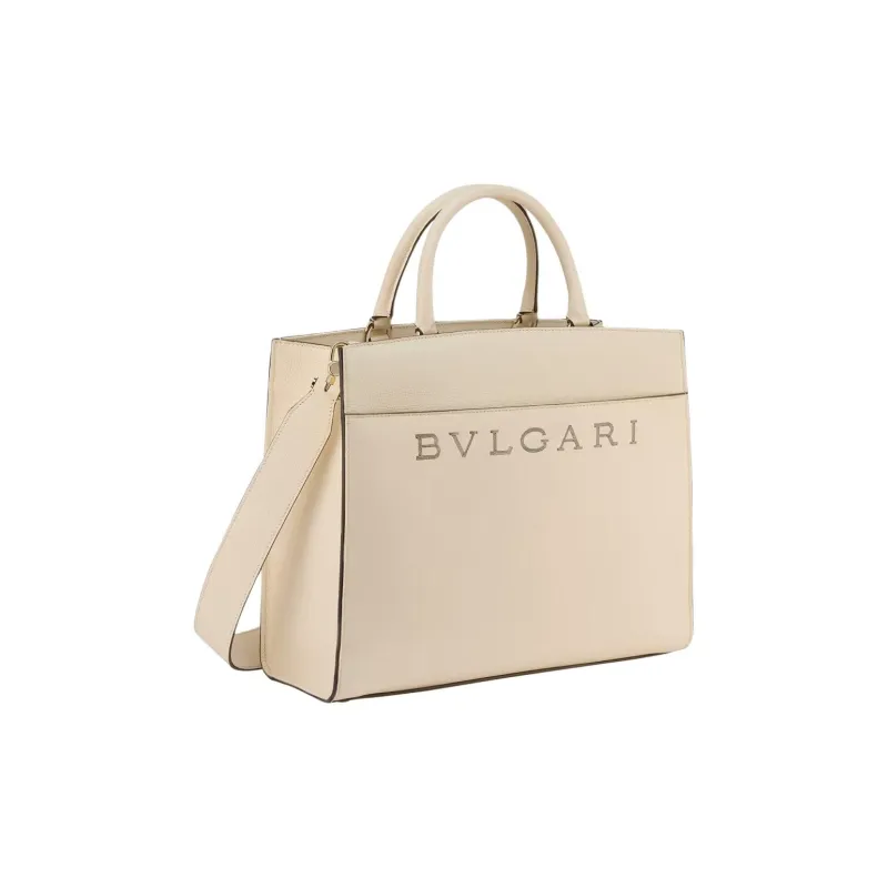 BVLGARI Calfskin Tote Bag, Shopping Bag, Shoulder Bag, Crossbody Bag, Handbag Medium Size Women's Ivory White-1