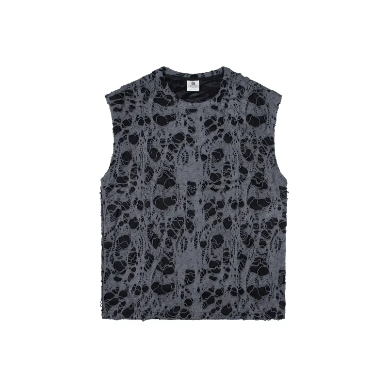 American Vintage Ripped Design Niche Cool Loose Fit Casual Sleeveless Tank Top Unisex-25