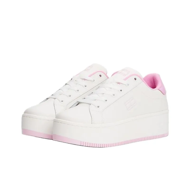 Tommy Hilfiger Trainers Low Top Skateboard Shoes Women's White Pink-2