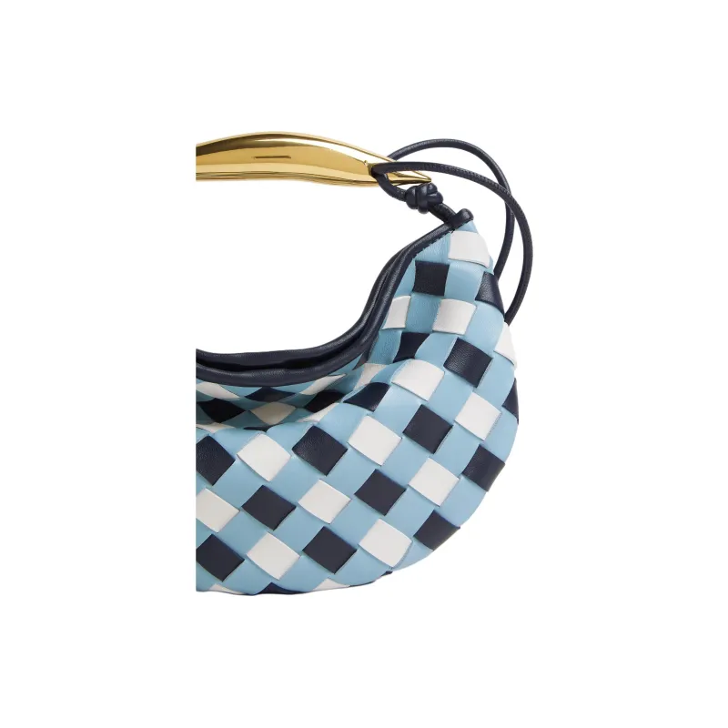 Bottega Veneta Lambskin Shoulder Bag, Crossbody Bag, Handbag Women's Blue & White-4