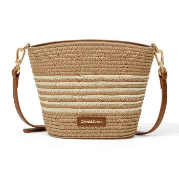 CinvaiKrose Cotton Rope Shoulder Bag, Crossbody Bag, Bucket Bag Small Size Women's Black/White/Khaki/White