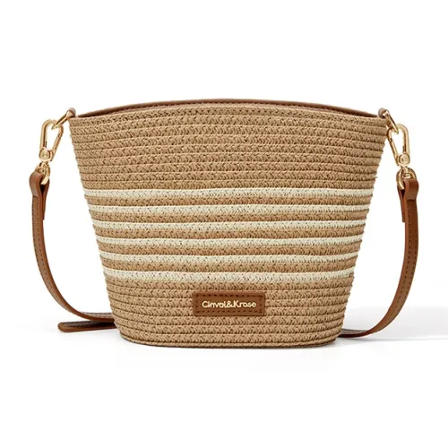 CinvaiKrose Cotton Rope Shoulder Bag, Crossbody Bag, Bucket Bag Small Size Women's Black/White/Khaki/White