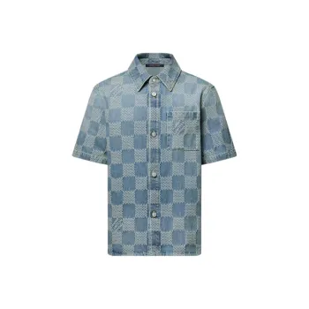 LOUIS VUITTON Damier 3D Light Denim Short Sleeved Shirt