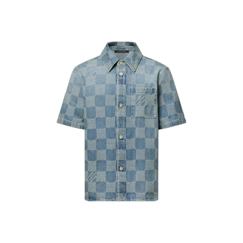 LOUIS VUITTON Damier 3D Light Denim Short Sleeved Shirt-0