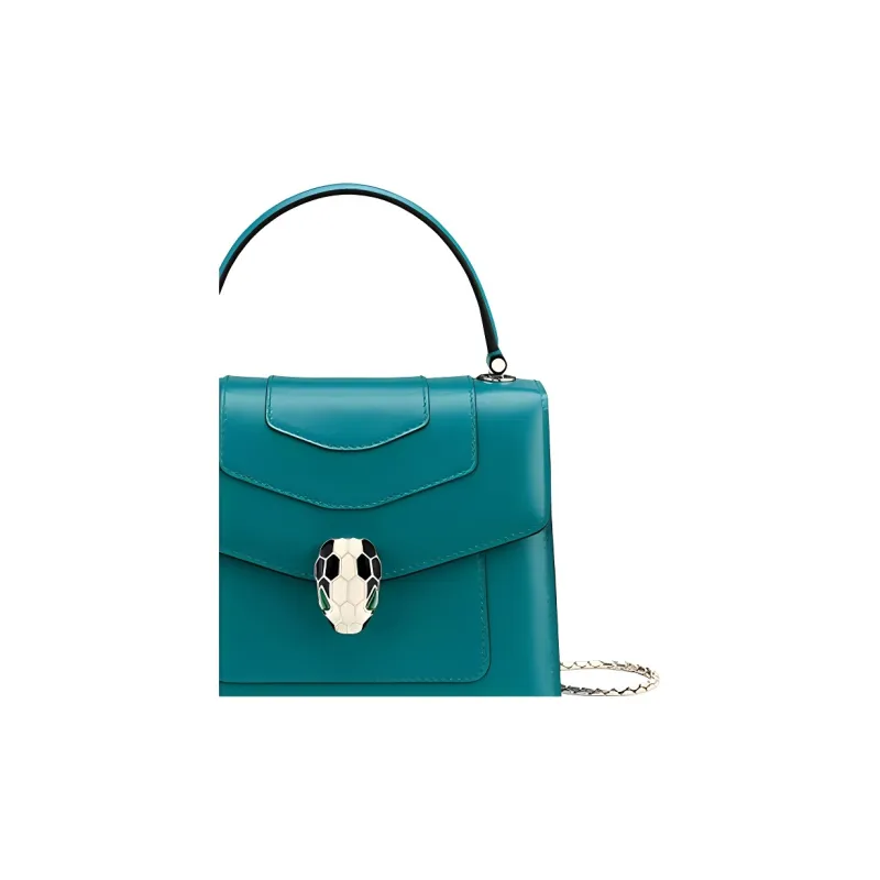 BVLGARI Serpenti Forever Cow Leather Handbag Unisex Dark Jade-4