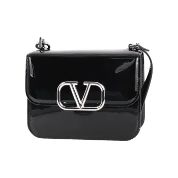 Valentino Vlogo Patent Leather Crossbody Bag, Shoulder Bag Women's Black