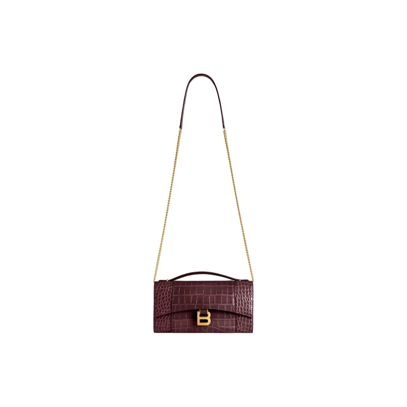 Balenciaga Hourglass Cow Leather Handheld One Shoulder Handbag Women's Dark Burgundy-1