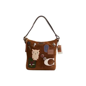 COACH Duffle Suede Handbag, Shoulder Bag Medium Size Women's Dark Brown