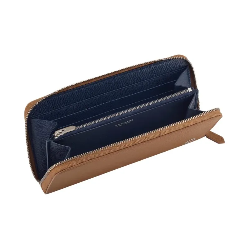 BVLGARI Calfskin Wallet Tubas Men's Brown-2