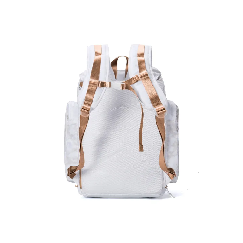 Spare No Pains. Polyester Students Backpack White Gold Backpack Unisex White-2