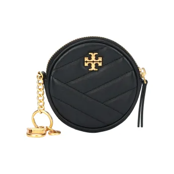 TORY BURCH Kira Herringbone Quilting Leather Coin Purses Wallets Women's Black Gold