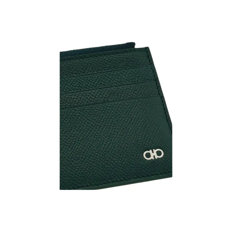 FERRAGAMO GANCINI Cow Leather Card Holder Men's Moss Green-3