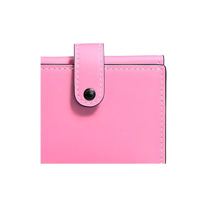 COACH Trifold Wallet Chromium Tanned Leather Wallet Trumpets Women's Neon Pink-2