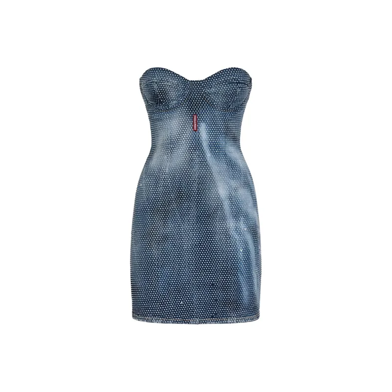 DSQUARED 2 Embellished Denim Bustier Mini Dress-0