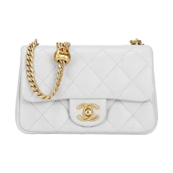 CHANEL Shiny Lambskin Crossbody Bag, Shoulder Bag Women's Light Gray