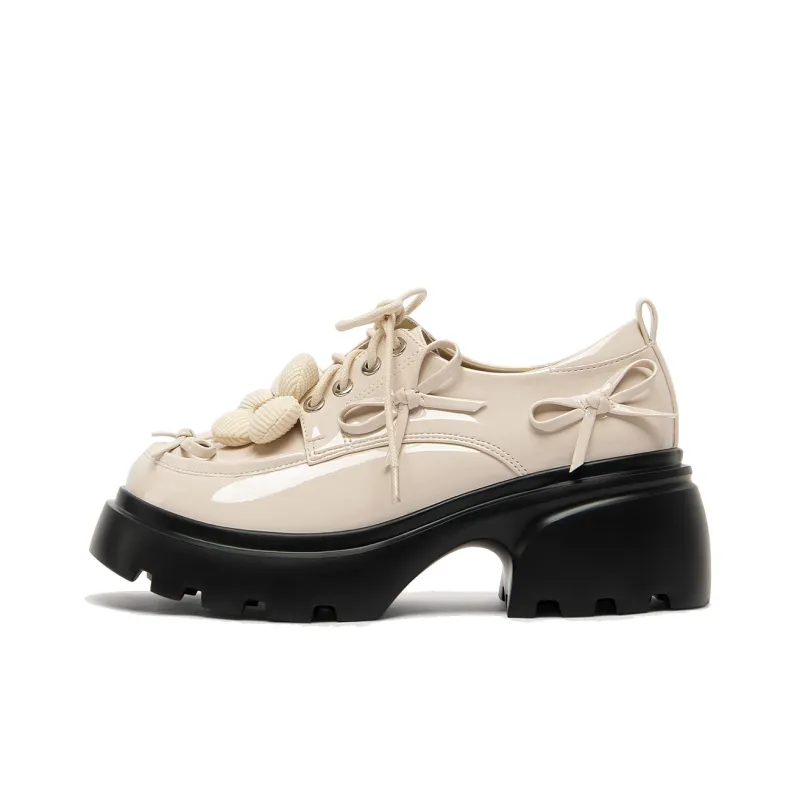 Lily Wei White Bone Blooms Chunky Heel High Heels Women's Beige Apricot-0