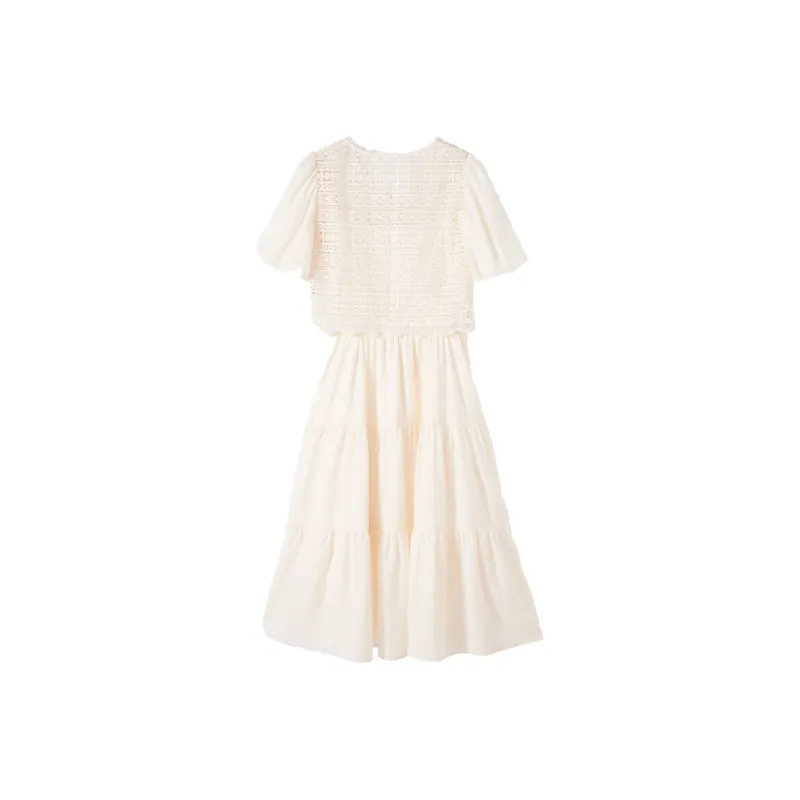 XIANGYING Two Piece Skirt Sets Women's Beige, Warm White-1