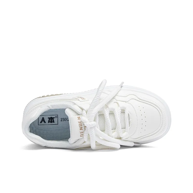 RENBEN Cushioning Abrasion Resistant Breathable Low Top Skateboard Shoes Women's White Khaki-2