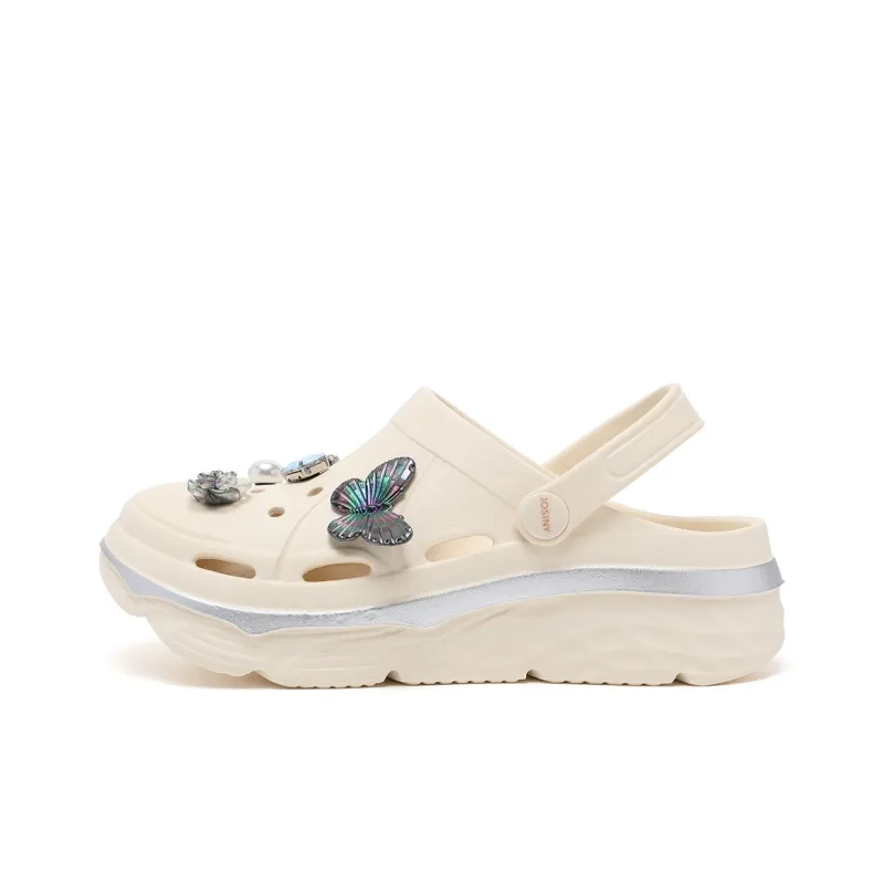 JOSINY Summer Trendy Fashion, Cute DIY Lightweight Comfortable, Slip on Shoes, Outdoor Beach Shoes Clogs Women's Beige-0