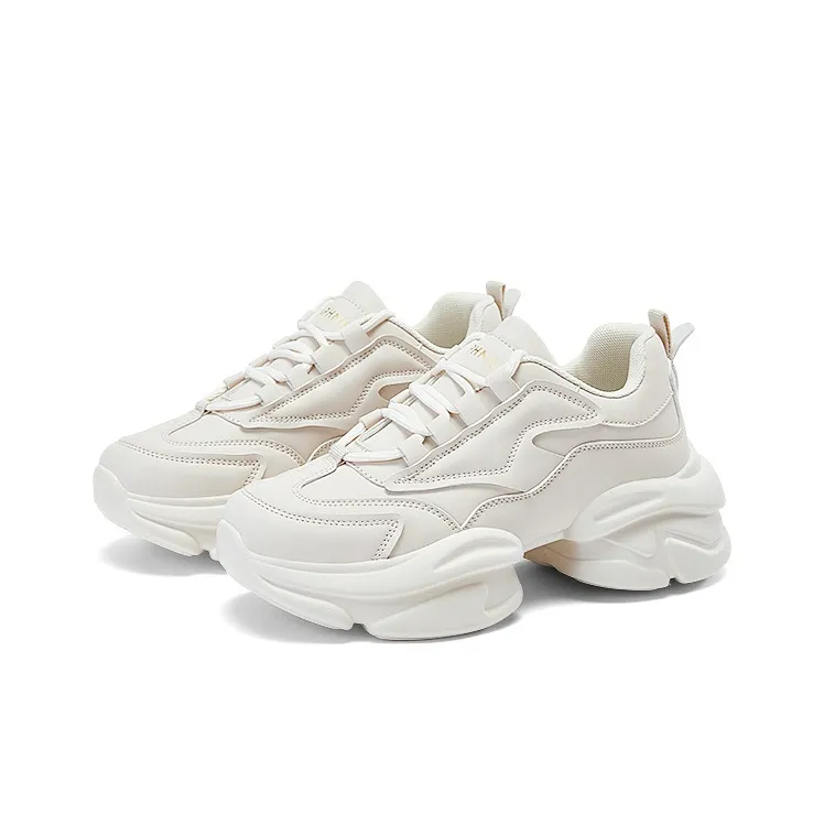 DAPHNE Cushioning Slip Resistant Height Increasing Breathable Lightweight Low Top Chunky Sneakers Women's Ecru-2