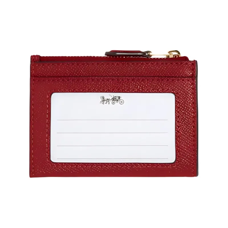 COACH Skinny Id Case Cowhide Leather Multiple Card Slots Card Holder, Wallet Women's Red-3