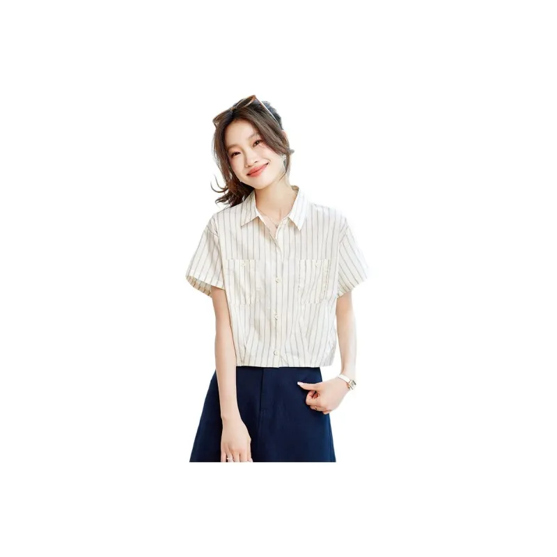 PIERRE CARDIN Shirts Women's Beige Apricot Stripes-0