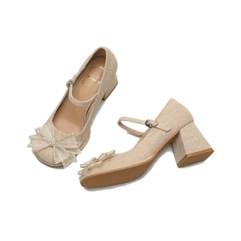 WUJI Block Heel High Heels Women's Gold-1