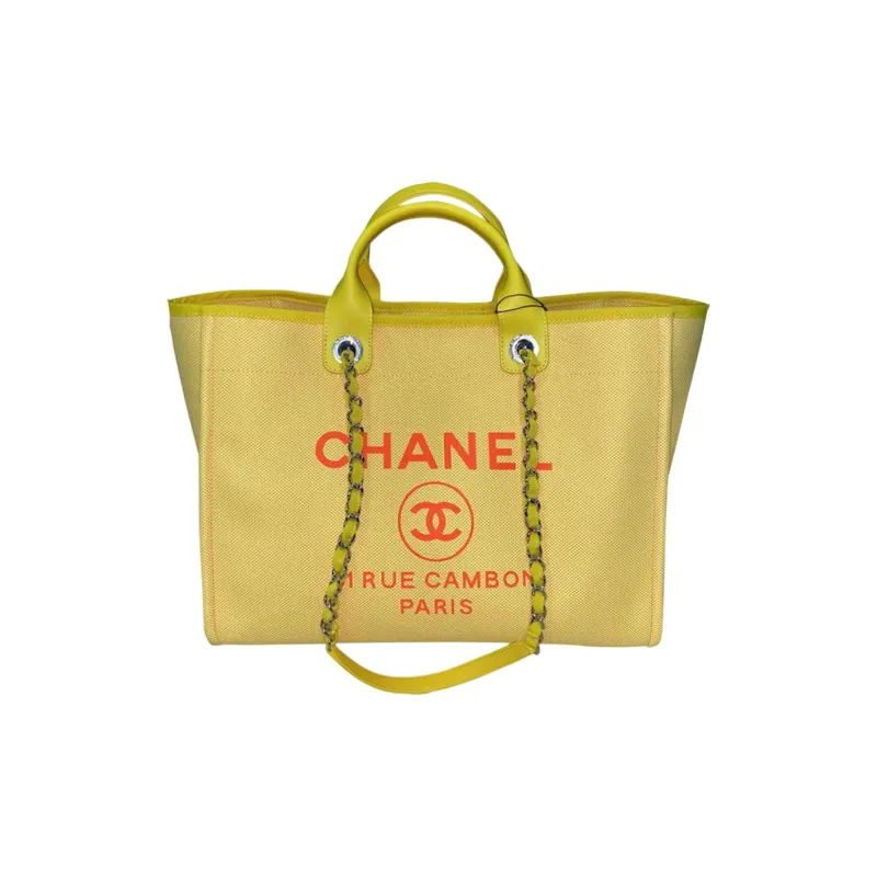 CHANEL Cotton With Leather Tote Bag, Shopping Bag, Shoulder Bag, Handbag Tubas Women's Yellow-0