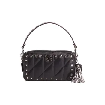 COACH Kira Nappa Leather One Shoulder Handbag Trumpets Women's Tin Pewter & Black