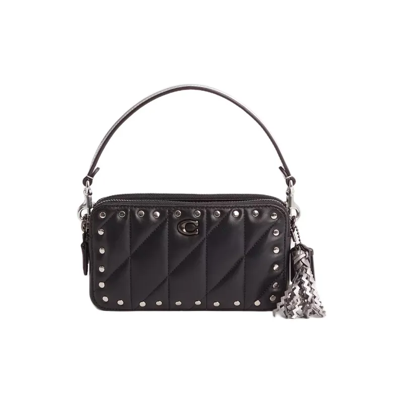 COACH Kira Nappa Leather One Shoulder Handbag Trumpets Women's Tin Pewter & Black-0