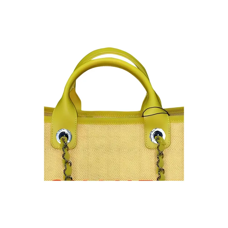 CHANEL Cotton With Leather Tote Bag, Shopping Bag, Shoulder Bag, Handbag Tubas Women's Yellow-2