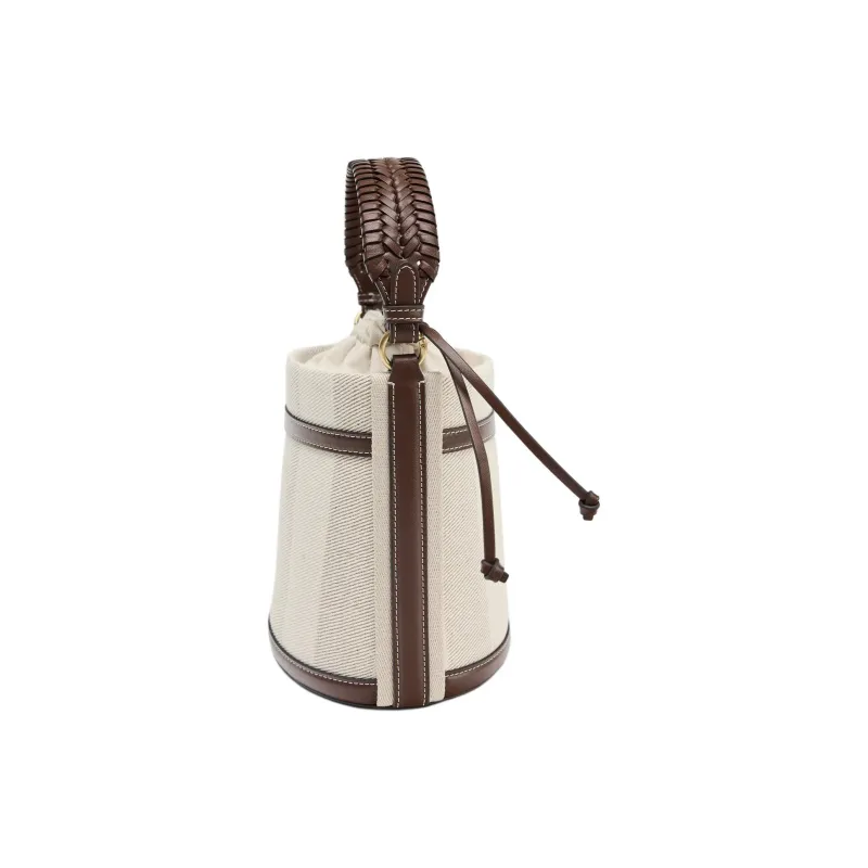 ZARA Cotton Bucket Bag, Crossbody Handbag Medium Size Women's Light Beige-3