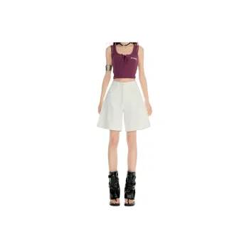 Wen Shan Denim Shorts Women's Apricot Knee Length Pants