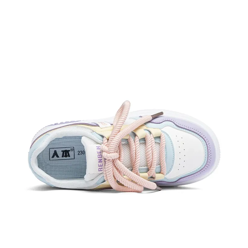 RENBEN Cushioning Abrasion Resistant Breathable Low Top Skateboard Shoes Women's White Blue Purple-2