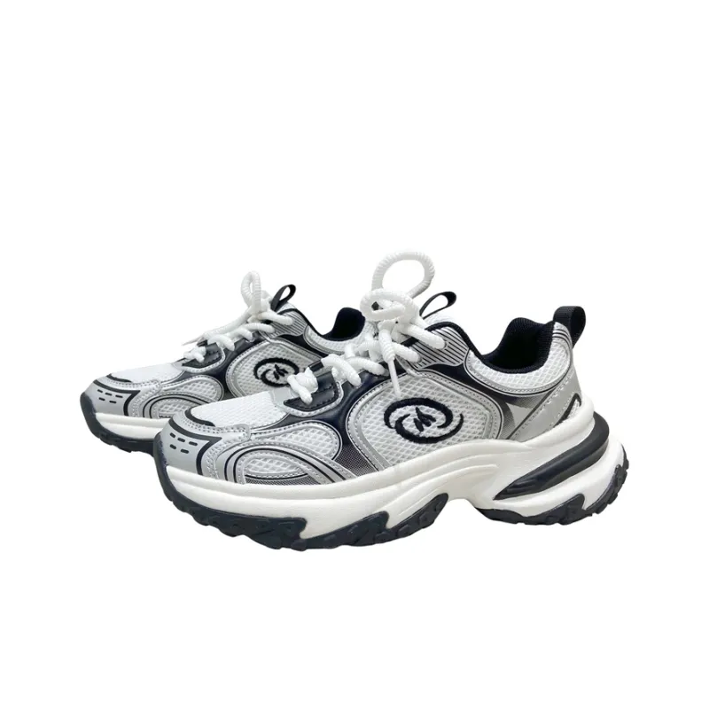 MQGAll Slip Resistant, Abrasion Resistant, Lightweight Low Top Chunky Sneakers Unisex White Silver Gray-2