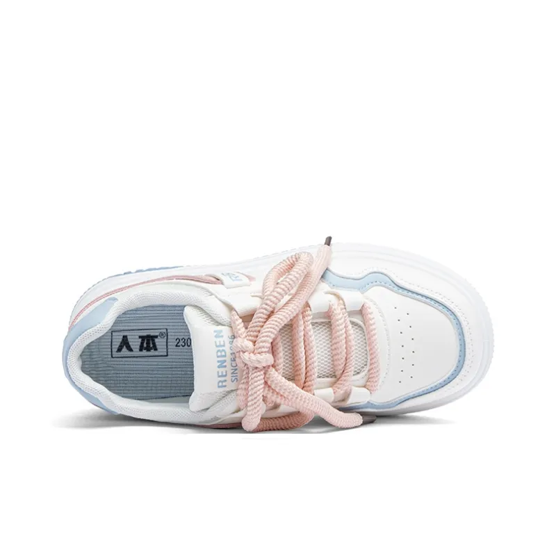 RENBEN Skateboard Shoes Women's Low Top White Blue Pink-2