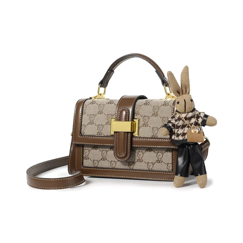 North Pack Embroidery One Shoulder Handbag Women's Brown-1